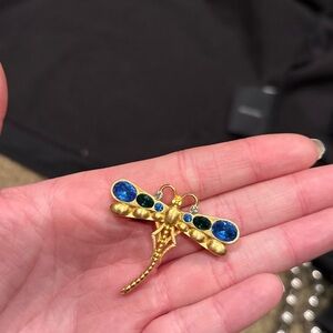 Gold Dragonfly Brooch with Blue Accents